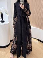 Abaya plissée Miyake, robe longue à manches longues luxueuse et élégante, imprimé, haut ouvert, grande taille, style conservateur, robe musulmane