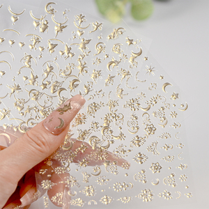 Champagne or étoile/lune/ange/ongles autocollants 3D auto-adhésif Nail Art décorations autocollants coeur étoile manucure décalcomanie - Product Image 1
