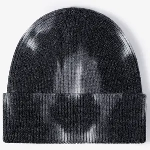 厂家冬季针织骷髅帽扎染提花标志羊驼羊毛豆豆帽定制