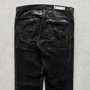 <span class=keywords><strong>Jeans</strong></span> da Uomo in Denim Nero Vintage Y2K a Vita Alta, Vestibilità Dritta, Taglio Bootcut, Effetto Acido, <span class=keywords><strong>Slim</strong></span> Fit, Ecologici, Cerati, a Zampa d'Elefante - Product Image 4