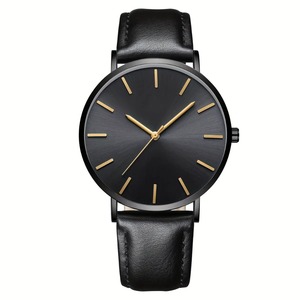 Reloj de Cuarzo Analógico Minimalista para Hombre con Esfera Redonda, Correa de Cuero PU, Elegante, Casual y Profesional - Product Image 1
