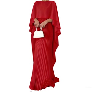 Ensemble Robe Longue Plissée Maxi Élégante Rouge Couleur Unie à Manches Longues 2 Pièces pour Femmes Soirées Dîners - Product Image 3