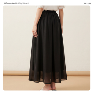 Jupe longue unie taille haute pour femme, décontractée, ample, évasée, coupe trapèze, avec superposition transparente, style maxi, pour la vente en gros - Product Image 5