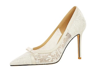 Escarpins d'été pour femme à fleurs en dentelle, à bout pointu, à talons hauts, ajourés en maille, à décolleté peu profond, pour soirée - Product Image 2