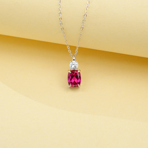 925 Sterling Silver Lab Created Ruby Pendant Necklace for Women - Product Image 5