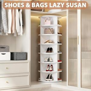 Modern <strong>White</strong> 360 Degree Rotating Spinning Tote Bag Display Tower Revolving Carousel <strong>Shoe</strong> <strong>Rack</strong> for Storage in Living Room - Product Image 5