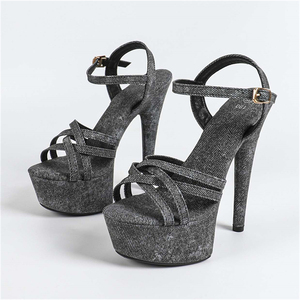 Sandales à talons hauts personnalisées pour femme, élégantes et charmantes, à bout ouvert, gris foncé, pour l'été et les soirées - Product Image 1