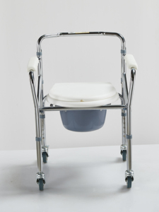 Silla de Inodoro con Ruedas y Respaldo Abatible de Acero Inoxidable Estable para Usuarios Postrados en Cama con Movilidad Limitada - Product Image 5