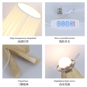 Lámpara de Mesa Escandinava de Madera con Pantalla de Tela Color Blanco Hueso, E27 LED 2700K, Luz Cálida, Decorativa para Dormitorio, Tamaño Pequeño - Product Image 3
