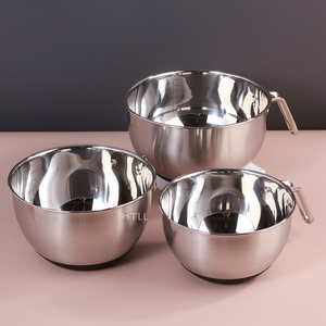 Tazón para Mezclar Huevos Plano y Antideslizante con Base de Silicona Personalizable, Asa/Tapa de Acero Inoxidable para Panadería, Masa, Frutas y Otros - Product Image 2