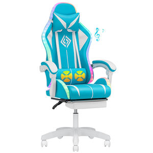 AJUNION Chaise de jeu avec haut-parleurs Bluetooth et lumières LED RGB Chaise inclinable ergonomique avec oreiller lombaire <span class=keywords><strong>vibrant</strong></span> - Product Image 1