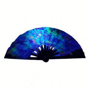 Luxury <b>Large</b> Custom Printed Big Fluorescence UV Bamboo Hand <b>Fan</b> - Product Image 1