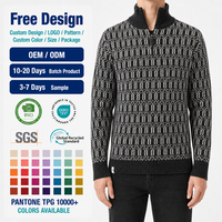 Pull en tricot jacquard à col montant pour homme, demi-zip, manches longues, tricot d'hiver