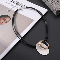 Collier minimaliste multicouche en cordon noir TongLing pour femme, pendentif disque irrégulier, anneau cercle plaqué or, bijou tendance, cadeau