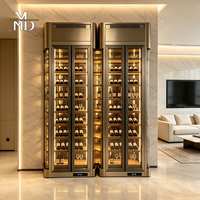 Armoire à vin haut de gamme personnalisée en acier inoxydable 304/316 avec garniture en acrylique et bois, éclairage LED, fonctionnement silencieux