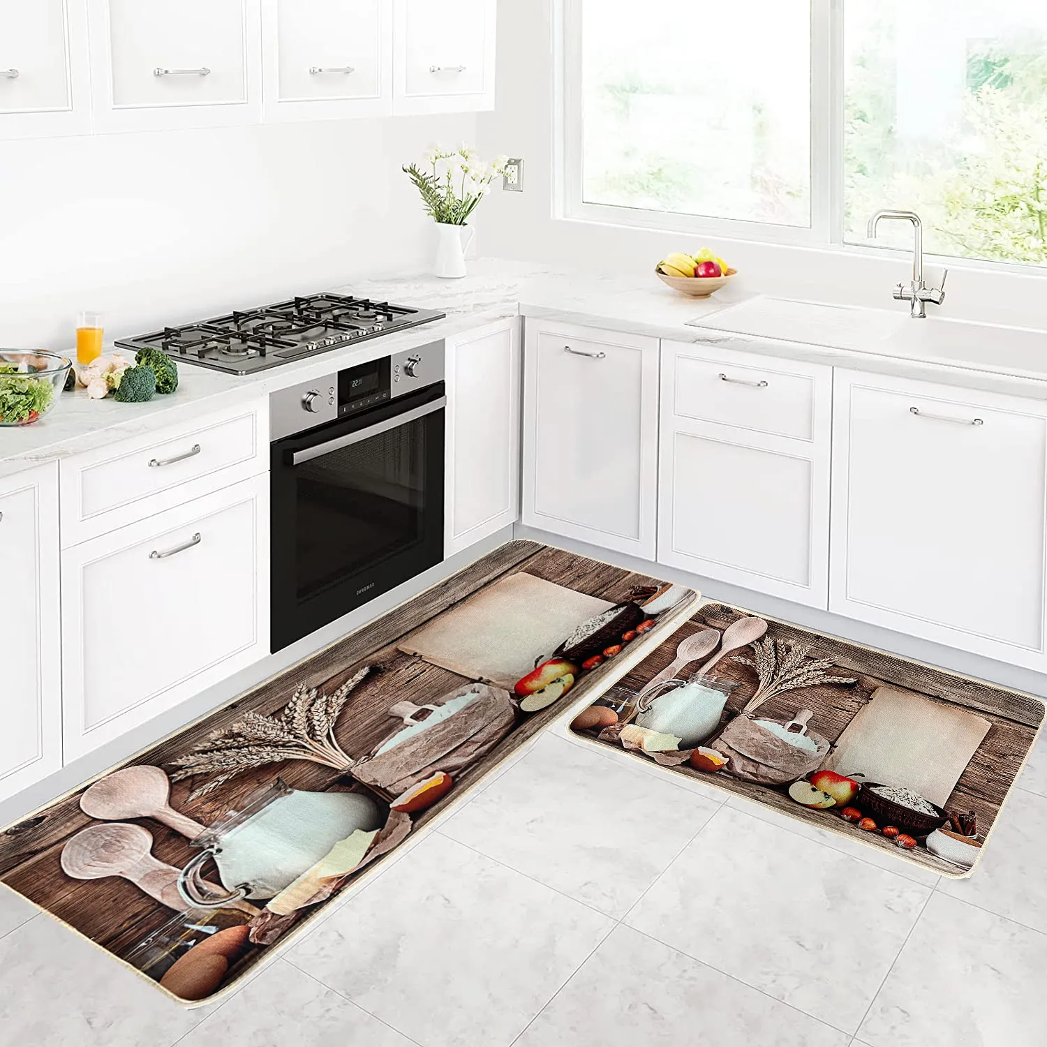 Printed design oversized custom size anti-fatigue kitchen area carpet washable Kitchen floor mats