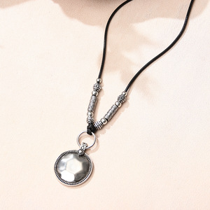 Antique <b>Silver</b> <b>Beaded</b> Disc Pendant Necklace Geometric Design Simple Fashion Jewelry Yiwu Origin QNN1198 - Product Image 1