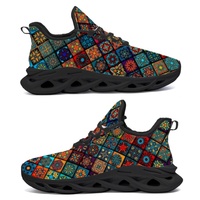 Chaussures de course athlétiques décontractées personnalisées à imprimé floral mosaïque coloré, grandes tailles, vente en gros