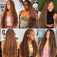 Lot de Mèches Ondulées Profondes Synthétiques Bouclées Profondément Type Vague de Plage, 22-30 Pouces, pour Tresses Bohèmes Sans Nœuds, Style Africain