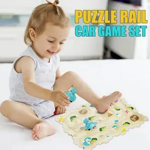 Dinosaur Puzzle Race Car Track DIY Assembly Puzzle Track Play Set Kid Rail Car Puzzle Board Track Building Educational Logic Toy