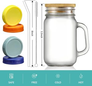 Nhà Máy Cốc Uống Nước Miệng Lớn Tròn Trong Suốt 480Ml 16 OZ Lọ Thủy Tinh <span class=keywords><strong>Mason</strong></span> Có Tay Cầm Và Nắp Tre - Product Image 2