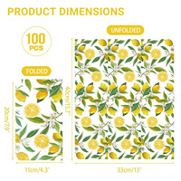 Serviettes en papier jetables 3 plis à motif citron jaune et feuilles