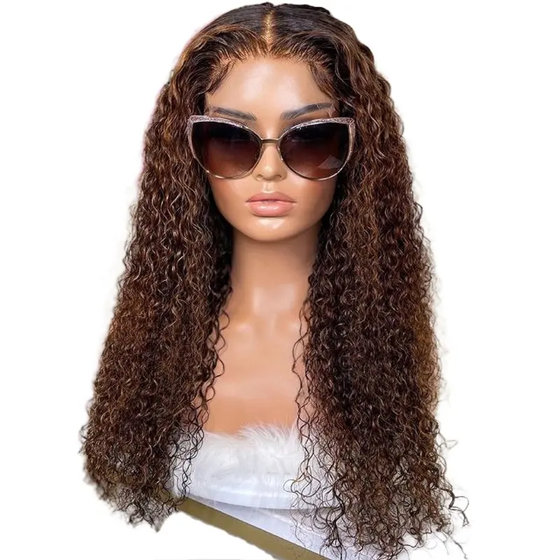 InvisHair 150 Density Curly Virgin Hair Wig Highlight Ombre Dyed Brazilian Human Hair Wigs For Sale