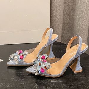 Rhinestone Bow Escarpins Femme Talon Haut Sexy Slingback 2024 Ladies <b>Heels</b> for Party - Product Image 2