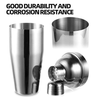 Ensemble de shaker à cocktails en acier inoxydable 750 ml, 6 pièces, avec doseur et pince à glaçons |   Kit d'outils de bar pour débutants, compatible lave-vaisselle (argent)