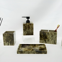 Vente en gros d'usine - Ensemble d'accessoires de salle de bain en marbre Dark Emperador 6 pièces pour hôtel, villa, décoration de salle de bain de luxe