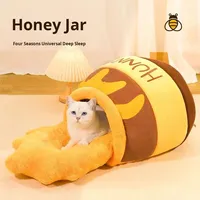 TongMao Maison pour chat en flanelle, chaude pour l'hiver, fermée, sécurisée, type nid de pot de miel, fournitures pour animaux de compagnie, amovible, lavable, rembourrage en mousse à mémoire de forme