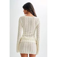 Conjunto de Dos Piezas de Ganchillo Blanco Personalizado 2026, Cuello en V, Manga Larga, Falda Línea A, Traje de Playa Hueco para Verano