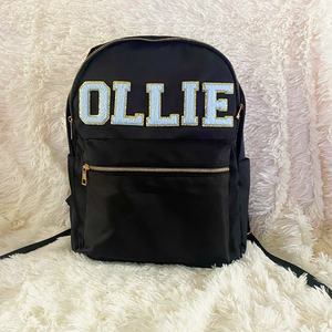 Mochila escolar de nailon <span class=keywords><strong>para</strong></span> mujer, bolsa de viaje con <span class=keywords><strong>parches</strong></span> de letras personalizadas, Color sólido, con monograma, venta al por mayor - Product Image 3