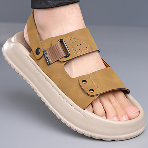 Sandalias de Verano para Exteriores, de Dos Tiras, Punta Abierta, Suela Gruesa, Casuales, para Playa, Tacón Plano de 1.3 cm, Amarillo, Verde, Gris - Product Image 3
