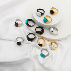 Geometric Multi Color Gemstone <b>Titanium</b> Steel <b>Ring</b> Unisex Fashion Jewelry Gift Bezel Setting - Product Image 2