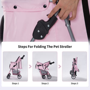 Nouvelle conception, poussettes pour chiens de petite taille en tissu Oxford 300D avec structure en fer, couleur rose, à prix avantageux - Product Image 6