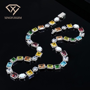 Custom Tropical Style 925 Silver Jewelry Sets Synthetic Cubic Zircon and <b>Opal</b> with Melee Moissanite Clustered <b>Bracelet</b>&Necklace - Product Image 5