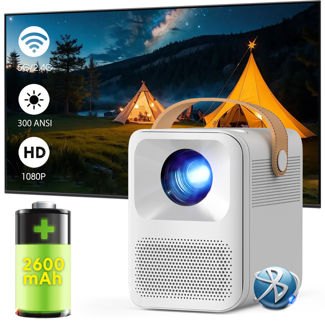 CRE CR35 LED LCD Pico Projector Android 9 5G WIFI Built-in Battery 4K 300 Lumens 1.5 Hours Speakers Portable US 1GB/8GB