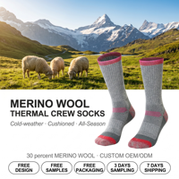 Chaussettes de randonnée professionnelles unisexes en laine mérinos, épaisses, pour l'hiver, avec semelle personnalisée, thermiques, antibactériennes, à séchage rapide, pour le ski et les sports