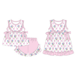 Conjuntos de Ropa para Niñas, Estilo Casual, Primavera-Otoño, Algodón con Spandex, Estampado Floral, Shorts con Volantes, Vestido con Lazos, Ropa para Hermanas - Product Image 1