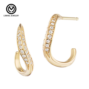 Pendientes de Plata de Ley 925 con Diseño de Moda AE180, con Circonitas Pavé en Forma de C, Ondulados y Abiertos, para Mujer, Joyería para Uso Diario, Fiestas y Regalos - Product Image 1