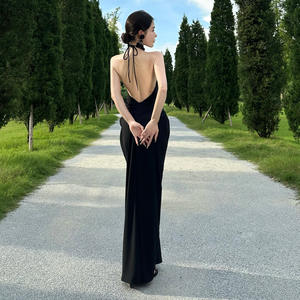 Vestido de <span class=keywords><strong>Vacaciones</strong></span> Negro al por Mayor, Nuevo Modelo 2026 con Cuello Halter para Eventos Nocturnos en Resorts de Lujo - Product Image 3