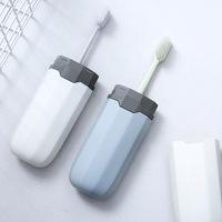 Étui à brosse à dents portable créatif pour la maison, boîte de voyage, porte-couverts, trousse à crayons, gris foncé/blanc/bleu clair, organiseur de dentifrice