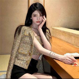 Giacche in <span class=keywords><strong>Tweed</strong></span> alla Moda Coreana per Donne, Blazer Corto Elegante e di Lusso in Lana con Bottoni per l'Autunno - Product Image 1
