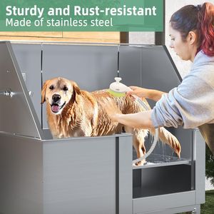 Estación de Lavado para Perros de 50 Pulgadas, Bañera de Acero Inoxidable para Perros, <span class=keywords><strong>Piscina</strong></span> Grande para Bañar Perros con Puertas Izquierda/Derecha y <span class=keywords><strong>Escaleras</strong></span> - Product Image 6
