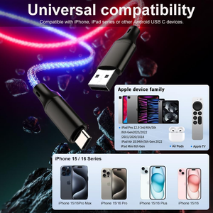 RGB LED Light up <span class=keywords><strong>USB</strong></span> a Tipo <span class=keywords><strong>C</strong></span> Cable de carga rápida Carplay Compatible Colorido Cable de cargador gradual para iPhone e impresora - Product Image 4