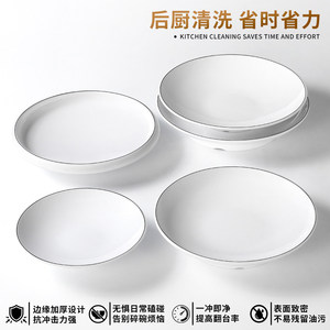 White Melamine Round <b>Plate</b> With <b>Black</b> Line Edge For Snacks Cold Dishes Party Hotel Use - Product Image 3