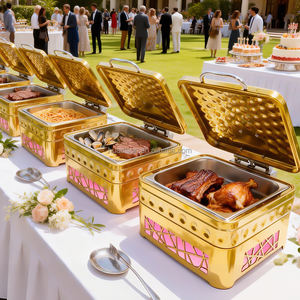 Plats chauffants de luxe Huadison, fabricant professionnel, 6L, plat chauffant martelé doré pour <span class=keywords><strong>buffet</strong></span> - Product Image 1