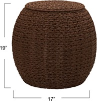 Table d'appoint de panier de rangement en osier de baril de corde de papier tissé à la main d'essentiel de ménage,
