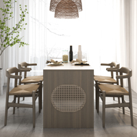 Ensemble complet de meubles d'appartement Topohut Senna Series en bois gris foncé et rotin pour chambre, salon et salle à manger - Vente en gros